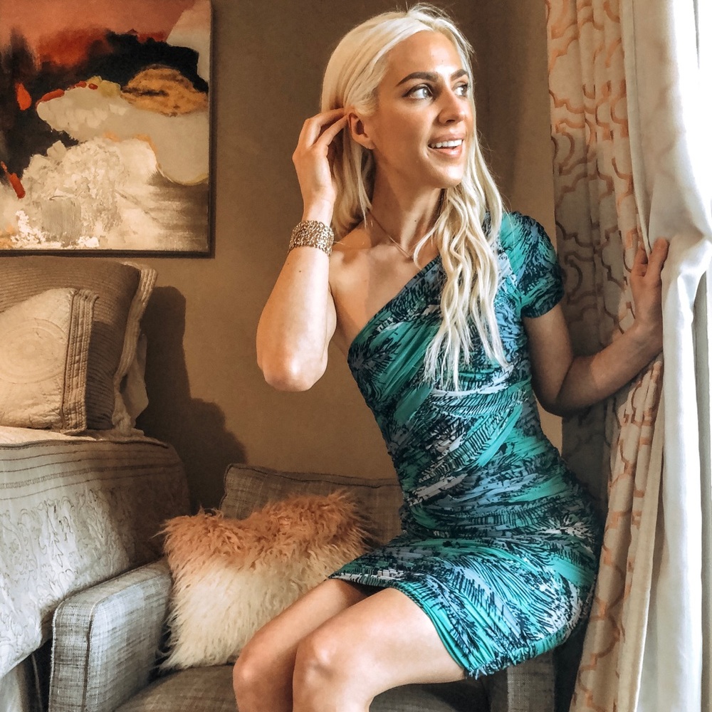 Ruched One Shoulder BCBG MaxAzria Dress